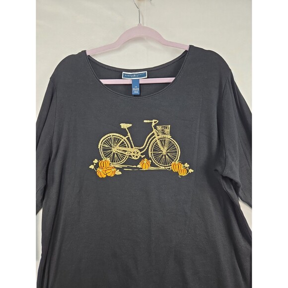 Karen Scott Plus 2X Shirt Autumn Harvest Bicycle Pumpkins Top Gold Bling Sparkle - Picture 2 of 12